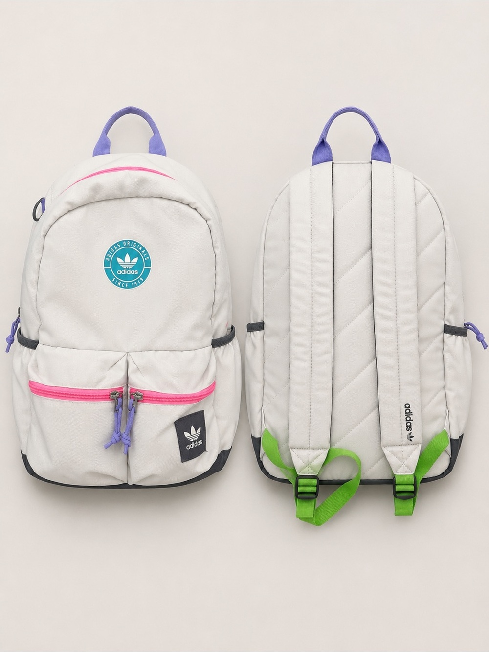 adidas White Backpack with Pink Zipper & Purple Handles - Picture 3 of 3